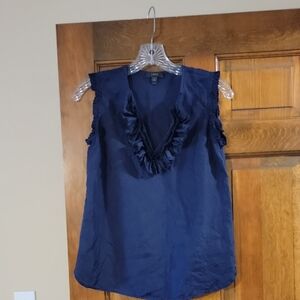 Navy Sleeveless Ruffle Top